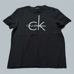 Calvin Klein Black Womens Top T Shirt logo grey round neck large 100% cotton